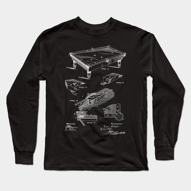 Billiard Table Chuck Vintage Patent Hand Drawing Long Sleeve T-Shirt by TheYoungDesigns